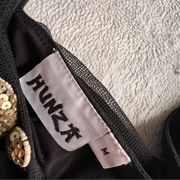 Hunza 80s 90s Vintage Mesh Sequin Embellished Sleeveless Midi Slip Dress Black - Picture 3 of 11